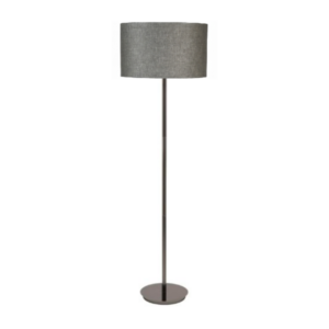 LLF Flynn Linen Charcoal Floor Lamp with nickel base and rich charcoal linen drum shade