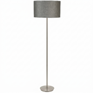 LLF Flynn Linen Charcoal Floor Lamp with nickel base and rich charcoal linen drum shade