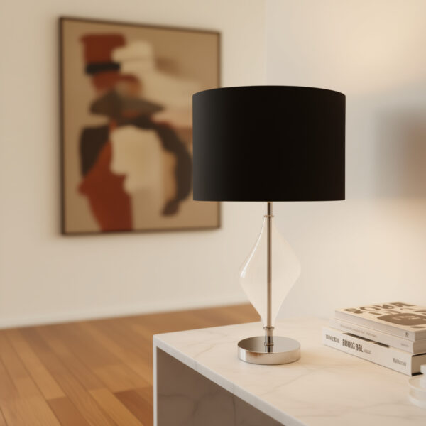 LLT Choo Black Table Lamp with chrome glass base