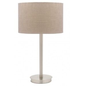 LLT Flynn Linen Natural Table Lamp with brushed nickel base and stem