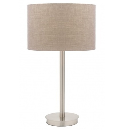 LLT Flynn Linen Natural Table Lamp with brushed nickel base and stem