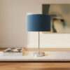 LLT Flynn Blue Table Lamp with brushed nickel base and blue shade