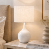 LLT Coco Touch White Table Lamp with gloss white teardrop base