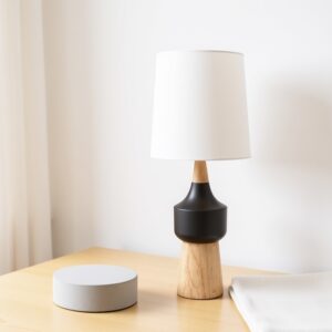 Modern black and wood table lamp for minimalist interiors