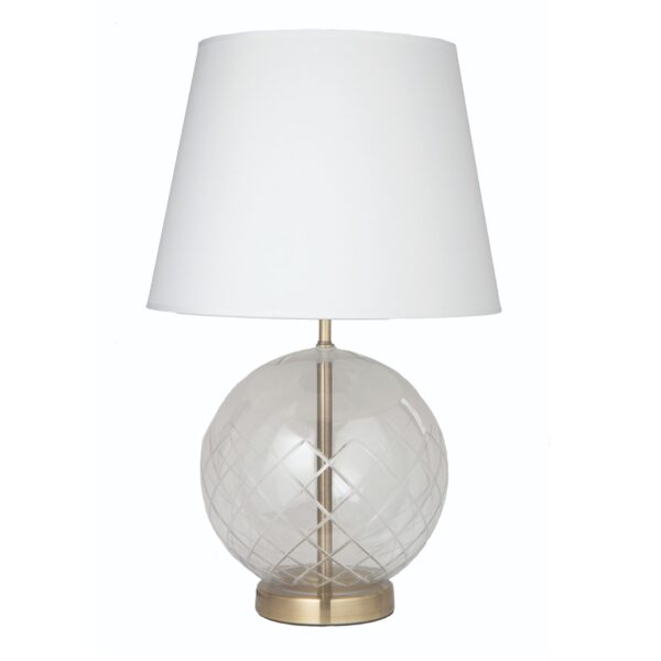 Classic table lamp featuring etched glass sphere design