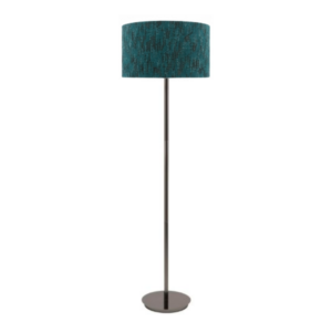 LLF Flynn Motlop Blueberry Mix Floor Lamp with nickel base and rich blueberry teal textured drum shade