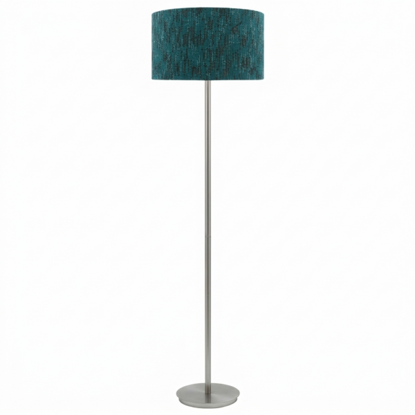 LLF Flynn Motlop Blueberry Mix Floor Lamp with nickel base and rich blueberry teal textured drum shade