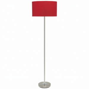 LLF Mac Red Nickel 1630mm tall chrome floor lamp with red pucker shade on white background