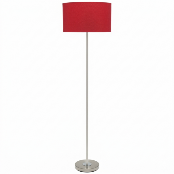 LLF Mac Red Nickel 1630mm tall chrome floor lamp with red pucker shade on white background