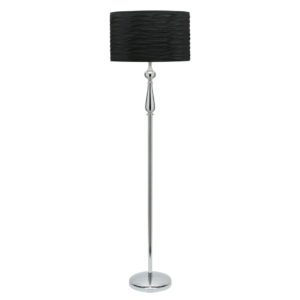 LLF Pianto Black Floor Lamp with polished chrome base and dramatic textured black scrunch shade