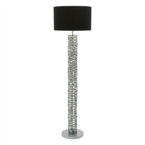 LLF Stevie Floor Lamp with intricate aluminium powder coated coil column and bold black textured linen drum shade