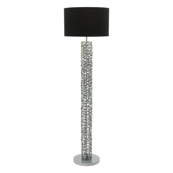 LLF Stevie Floor Lamp with intricate aluminium powder coated coil column and bold black textured linen drum shade