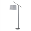 LLF Talia Stone Floor Lamp with graphite metal arm and nickel base and stone grey textured drum shade