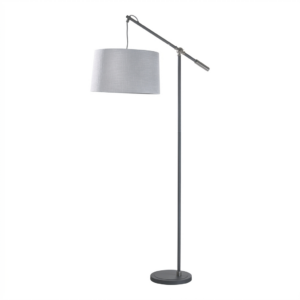 LLF Talia Stone Floor Lamp with graphite metal arm and nickel base and stone grey textured drum shade