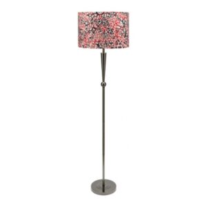 LLF Zoo Redskin floor lamp featuring slim black chrome stem and vibrant redskin patterned drum shade