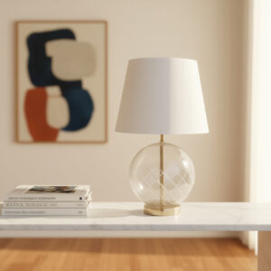 LLT Accent Table Lamp with antique brass and etched glass base