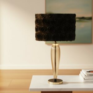 LLT Demi Black Deluxe Table Lamp with ribbed smoke glass base