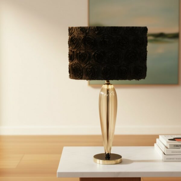 LLT Demi Black Deluxe Table Lamp with ribbed smoke glass base