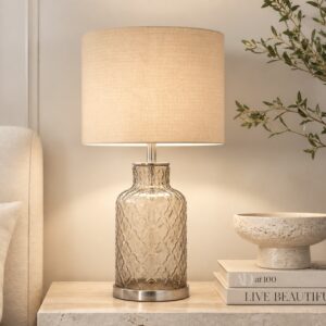LLT Ariel Buff Glass Table Lamp with amber tinted glass base