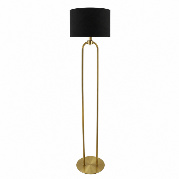 LLF Braden Black Floor Lamp with antique brass double arch base and black linen shade