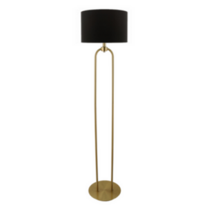 LLF Braden Black Floor Lamp with antique brass double arch base and black linen shade