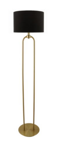 LLF Braden Black Floor Lamp with antique brass double arch base and black linen shade