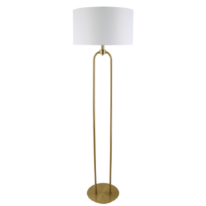 LLF Braden White Floor Lamp with antique brass double arch base and white linen shade