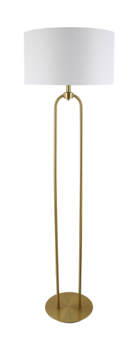 LLF Braden White Floor Lamp with antique brass double arch base and white linen shade