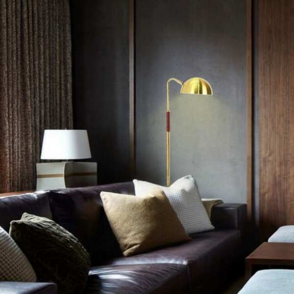 LLF Felix 1500mm tall bronze metal floor lamp with wood base on white background