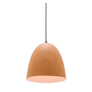 LLP Allen Pendant Light with warm timber finish dome shade and black cord suspension