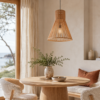 LLP Baloo Large Pendant Light styled over dining table in warm contemporary interior setting