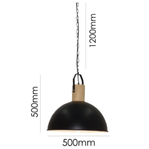 LLP Berlo Black 500 industrial pendant light styled over dining table in contemporary interior setting
