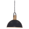 LLP Berlo Black 500 pendant light featuring oversized black metal dome shade with natural timber accent