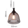 LLP Fleximesh pendant light featuring open weave black mesh wire dome shade with visible filament bulb
