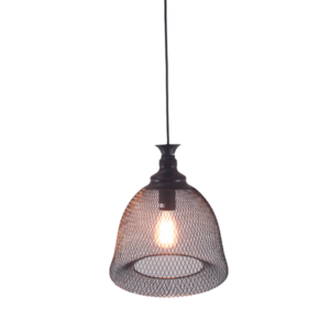 LLP Fleximesh black mesh wire dome pendant light hanging on black cord on white background