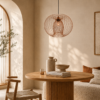 LLP Kidman 450 copper wire pendant light styled over dining table in contemporary interior setting
