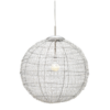 LLP Luna 400 Pendant Light with hand-wound aluminium wire globe shade and pearl bead detail on clear cord against white background