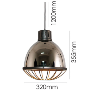 LLP Nakia Nickel pendant light featuring highly reflective nickel dome shade with dark graphite cage base
