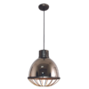 LLP Nakia Nickel Pendant Light with polished nickel dome shade and graphite cage detail on black cord suspension