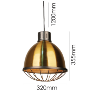 LLP Nakia antique brass dome shade close up showing warm metallic finish and graphite wire cage detail