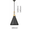 LLP Nui Black Pendant Light with matte black coated metal cone shade and warm timber finish collar on black cord