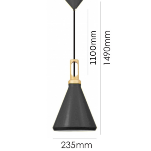 LLP Nui Black Pendant Light with matte black coated metal cone shade and warm timber finish collar on black cord