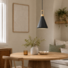 LLP Nui Black contemporary pendant light styled over kitchen bench in modern interior setting