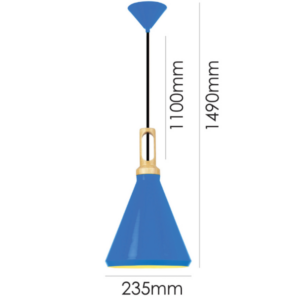 LLP Nui Blue pendant light hanging on black cord with blue ceiling rose on white background