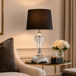 LLT Aden Black Table Lamp with crystal and chrome nickel base