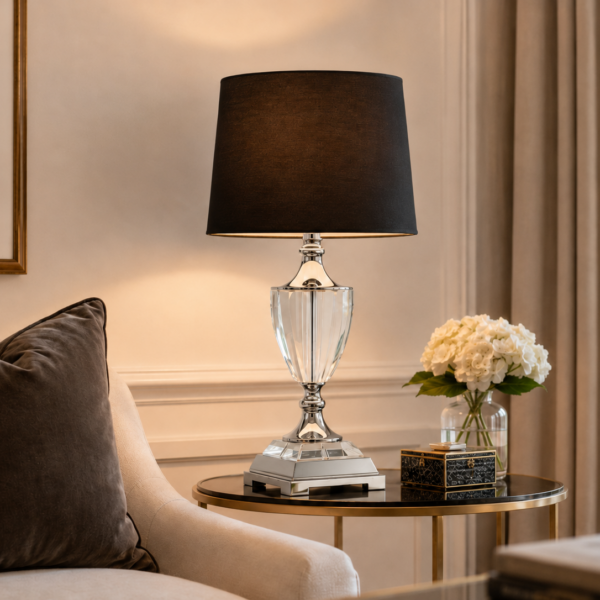 LLT Aden Black Table Lamp with crystal and chrome nickel base