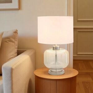 LLT Bonnie white glass table lamp with coffee base and white drum shade
