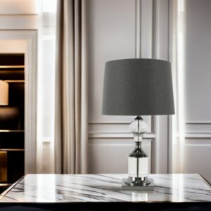 LLT Emerson Charcoal Table Lamp with crystal and black chrome base