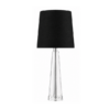 LLT Evie Black Table Lamp close up of black fabric drum shade and chrome fitting where shade meets crystal base