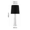 LLT Evie Black Table Lamp with tapered crystal base, chrome accents and black drum shade against white background